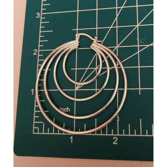 Women's/Teen Silver Tone Exaggerated 4 Hoop Earrings Bold Statement Gft Nightout - Picture 5 of 5